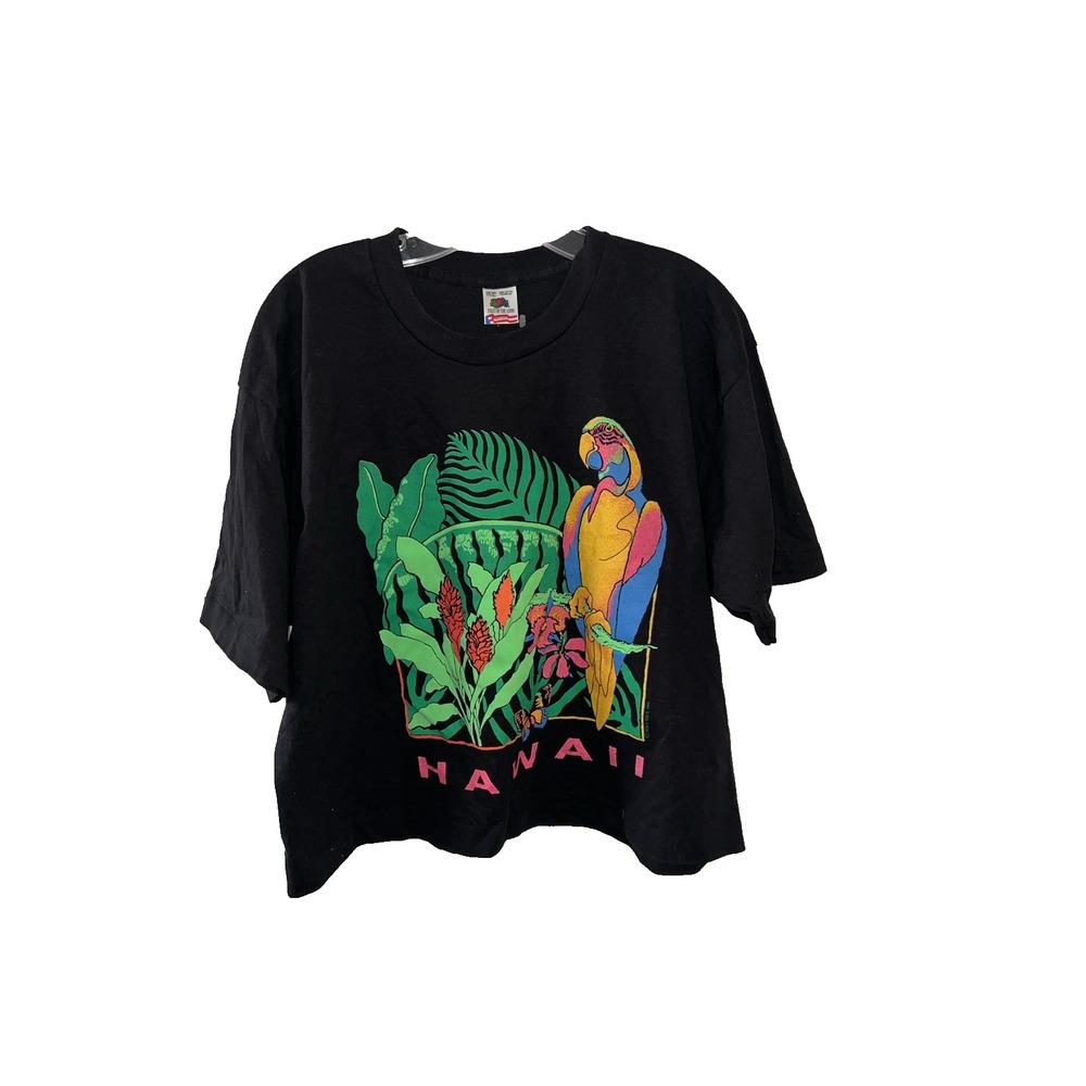 Fruit of the Loom Hawaii Vintage T-Shirt 90s Parrot Single Stitch Crop OSFA Read